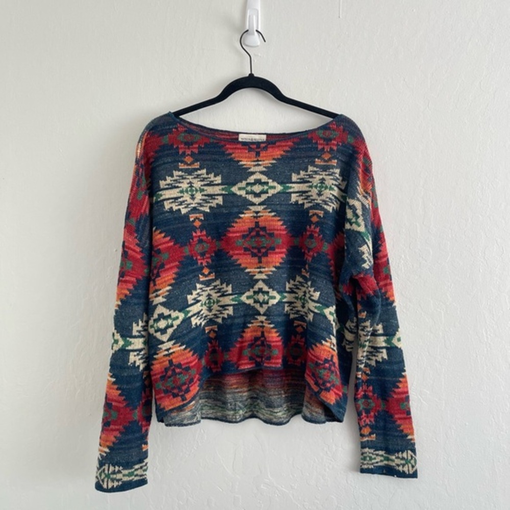 DENIM & SUPPLY RL Aztec Southwest Wide Neck Boxy Sweater Cotton Womens Size XL